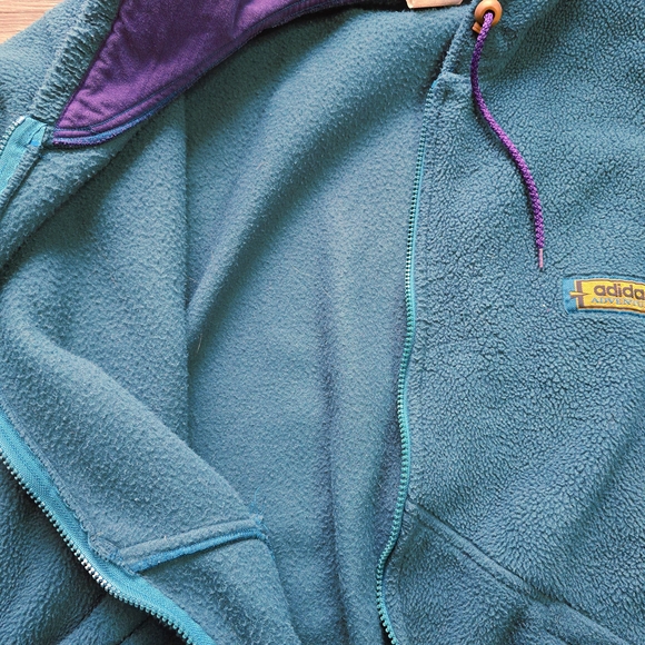 Vintage Unisex Teal Adidas Adventure Fleece Zip Up Hoodie - Picture 10 of 16